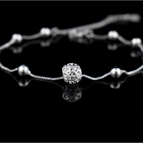 925 Sterling Silver Anklet Chain Hollow Ball Pendant Anklets Bracelet Chain - Picture 2 of 9